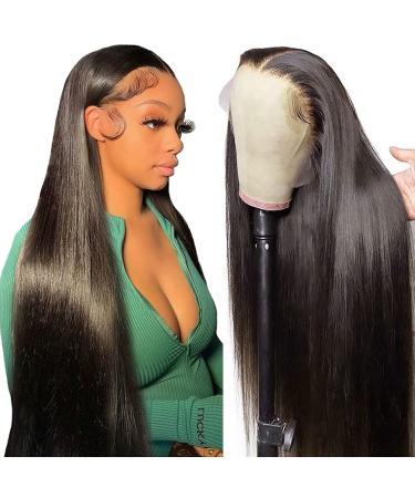 BABOSHOW 30 Inch Straight Lace Front Wigs Human Hair Pre Plucked 13x4 HD Transparent Lace Frontal Wigs Human Hair with Baby Hair 180% Density Glueless Straight Human Hair Wigs for Black Women 30 Inch Natural Black