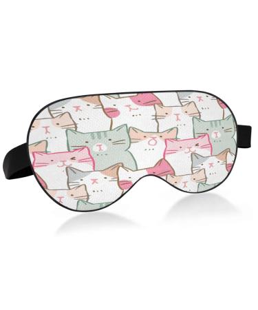 WELLDAY Sleep Mask Cute Cats Night Eye Shade Cover Soft Comfort Blindfold Blockout Light Adjustable Strap for Men Women