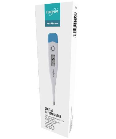 EUROPAPA Digital Fever Thermometer For Babies Children And Adults Thermometer For Oral Axillary Or Rectal Waterproof With Fever Alarm (Light Blue)