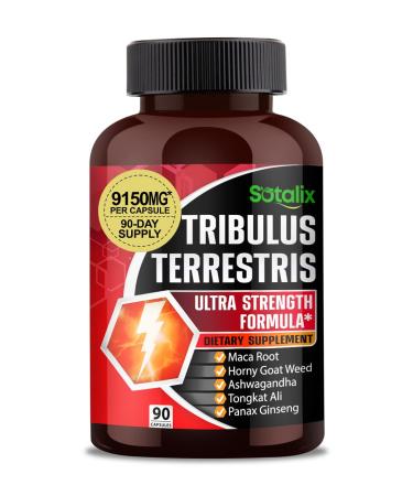 Premium Tribulus Terrestris Extract - 95% Total Saponin 9150 mg Ultra Potency with Maca Root Tongkat Ali Ginseng - High Strength for Men Women - 90 Day Supply (90 Count (Pack of 1))