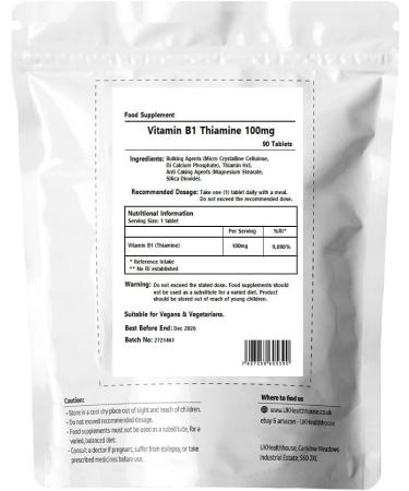 High Strength Vitamin B1 Thiamine 100mg x 90 Tablets - Heart & Nervous System Support - Immune Boost - Vegan & Gluten-Free - Buy Online on GoSupps.com