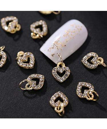 10pcs Sweet 3D Gold Heart Dangle Alloy Glitter Nail Charm Rhinestone Nail Jewelry Pendants Diamond Nail Art Dangle Nail Piercing Charms Alphabet Alloy 3D Nail Art Charm Acrylic Tips - Buy Online on GoSupps.com