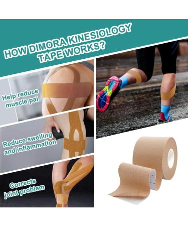 DIMORA Kinesiology Tape - Strong Support for Sports Recovery & Pain Relief - 2 x 16ft Beige Roll - Buy Online on GoSupps.com