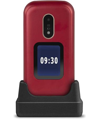 Doro 6060 Unlocked 2G Clamshell Big Button Mobile Phone for the Elderly with 2.8" Screen External Display and Charging Cradle Included UK and Irish Version (Red)