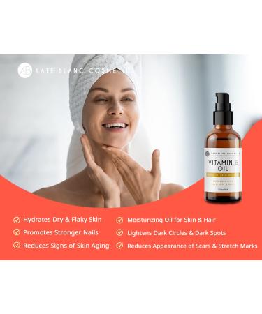 Kate Blanc Cosmetics Vitamin E Oil for Skin Scars - 28000 IU - Reduce Scars, Wrinkles, Dark Spots, and Acne - DIY Lip Gloss, Nail, and Hair Care - 1 Fl Oz - Buy Online on GoSupps.com
