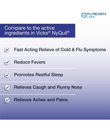 Puregen Labs Nighttime Cold and Flu Relief Medicine | 50 Softgel Liquid Capsules | Helps Relieve Sore Throat Cough Fever Headaches Runny Nose Congestion and Aches | Value Pack - Buy Online on GoSupps.com