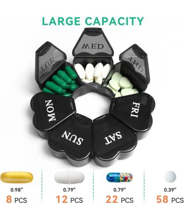 Gaonmic Cute Flower Pill Organizer - 7 Day Portable Case for Vitamins and Supplements (Black) - Buy Online on GoSupps.com