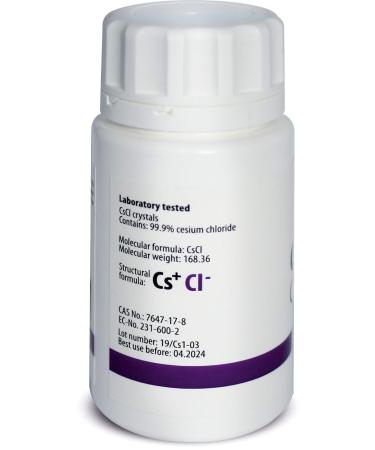 Pure Cesium Chloride CsCl 100g Crystal Powder | 99.99% Purity | Certificate of Analysis Included | Direct from Manufacturer | 3.5oz - Buy Online on GoSupps.com