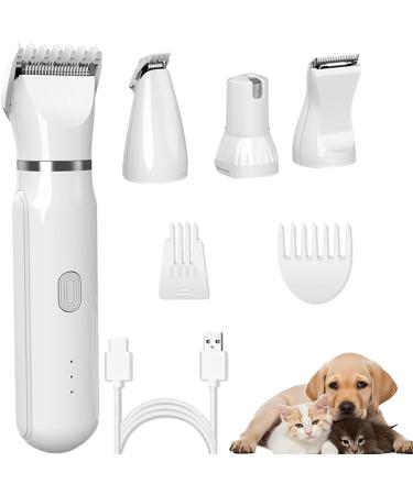 Petstyle Pro 4 Different Blades Lettuce Pets Grooming Set Pet Style 4 Different Blades 4 in 1 Cordless Electric Trimmer Dog Grooming Kit Low Noise Pet Clippers for Dog Grooming Paws Eyes Nails (White)