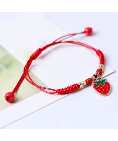 Oralgos Set: 2 Handmade Cute Bracelets with Elegant Strawberry & Cherry Pendants - Perfect Gift for Friends & Couples - Buy Online on GoSupps.com
