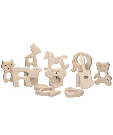 Baby Teething Toys Penta Angel 10Pcs Natural Wooden Teething Animal Rings for Newborn Toddler Infant (10)
