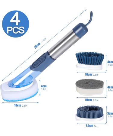 MASTERTOP Dish Scrubber Brush Set Soap Dispensing Dish Brush with 4 Multi-functional Heads & Handle Washing Up Brushes Sponge for Pot Pan Dish Sink Kitchen Cleaning - Blue - Buy Online on GoSupps.com