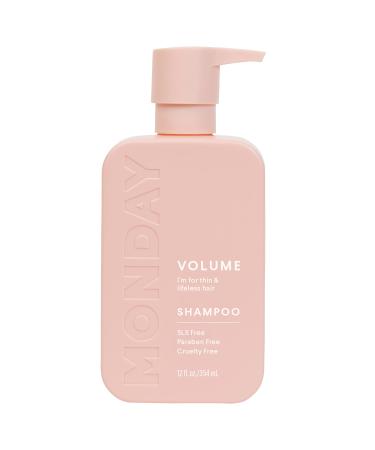 MONDAY Haircare Volume Shampoo 12oz for Thin  Fine  and Oily Hair  Made from Coconut Oil  Ginger Extract  & Vitamin E  100% Recyclable Bottles (354ml)  Pink (10428) Volume 354 ml