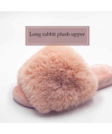 Womens Fluffy Slippers Rubber Sole Material Ladies Slippers Artificial Short Plush Ultra-Soft Flat Comfy Fur Slides with Arch Support Open Toe Flat Sandals (B 25CM) - Buy Online on GoSupps.com