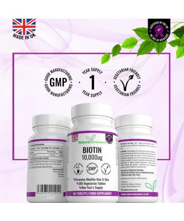 365 Biotin Hair Growth Tablets (1 Year Supply) - 10,000UG Vitamin B7 Supplements for Healthy Hair, Skin, and Nails - Vegetarian Formula for Men and Women - UK Manufactured - Buy Online on GoSupps.com
