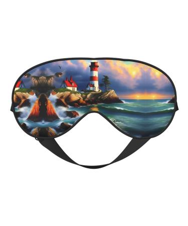 Lighthouse Diamond Painting Print Unisex Sleep Mask Double-Sided Eye Mask Ideal for Sound Sleep and Skin Care