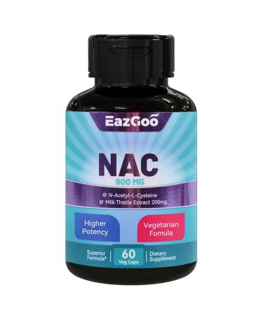 NAC Supplement N-Acetyl Cysteine 800mg with Milk Thistle 200mg Non-GMO Gluten Free - 60 Capsules