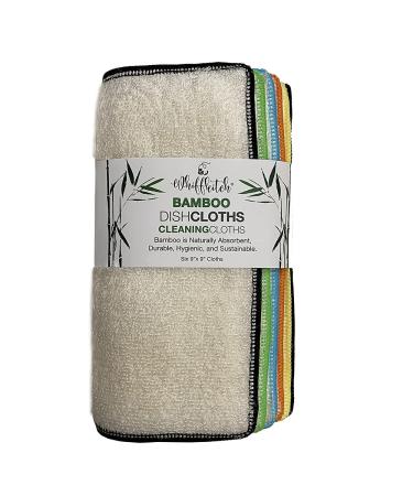 Whiffkitch Bamboo Dishcloths & Cleaning Cloths 6pk, Washable, Reusable, Absorbent, Sustainable, Dish Rags 9 in x 9 in - Buy Online on GoSupps.com