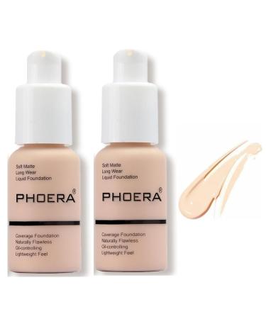 Aquapurity Phoera Full Coverage Foundation Soft Matte Oil Control Concealer 30ml Long Lasting Flawless Cream Smooth (2 PCS 101 PORCELAIN) 2 PCS 101 PORCELAIN 1 count (Pack of 1)