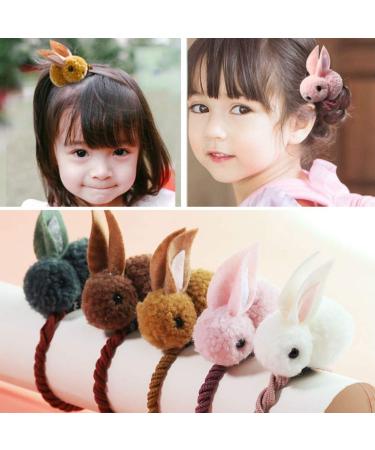 Aysekone 5 Pack Stuffed Rabbit Style Hair Bands Hair Scrunchies Hair Elastics Ties Ropes Felt Plush Bunny Ponytail Holders for Children Girls