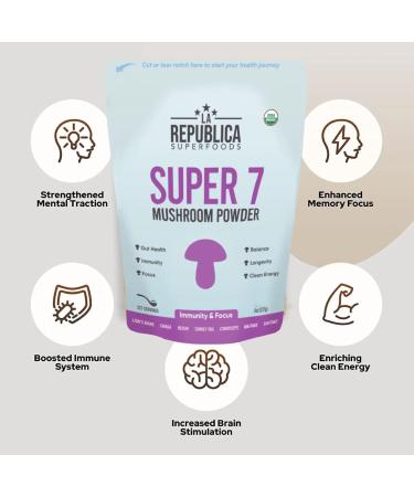 LRLA SUPERFOODS La Republica Superfood Super 7 Mushroom Extract Powder Includes Lion's Mane Reishi Chaga Cordyceps Shiitake Maitake and Turkey Tail (8 oz)  - Buy Online on GoSupps.com