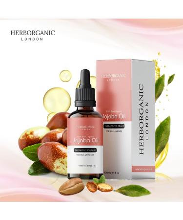 HERBORGANIC Jojoba Essential Oil Carrier Oil - Pure Jojoba Oil for Skin and Hair Care - Natural Moisturizer for Face Body and Scalp - Cold Pressed Unrefined Hexane-Free - 100ml - Buy Online on GoSupps.com