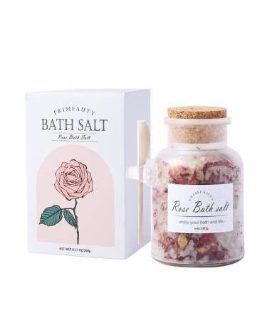 Bath Salt Himalayan Rose Flower Petals Dead Sea Salt Lavender and Bergamot Essential Oil Cleanse Revitalize Relaxing Stress Relief and Soothes Skin Best for Good Sleep(260g 9.17oz)