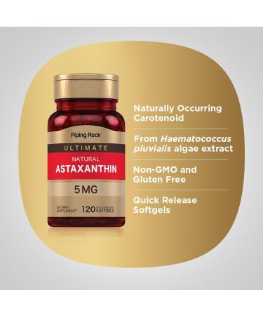 Piping Rock Astaxanthin Supplement 5mg | 120 Softgel Capsules | from Haematococcus Pluvialis Algae Extract | Non-GMO Gluten Free - Buy Online on GoSupps.com