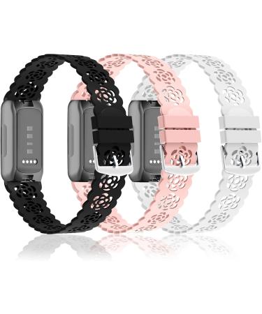Nigaee 3 Pack Elastic Nylon & Lace Silicone Bands for Fitbit Inspire - Adjustable Breathable Replacement Straps for Men and Women - Black/White/Baby Pink - Buy Online on GoSupps.com