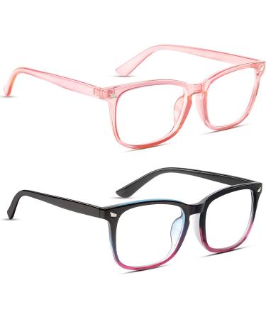 COOLOO Blue Light Blocking Glasses Gaming Computer Glasses Anti Glare Headache Eyes Strain Glasses with Blue Light Filter Super Light Weight Fashion 16-pink+black Red