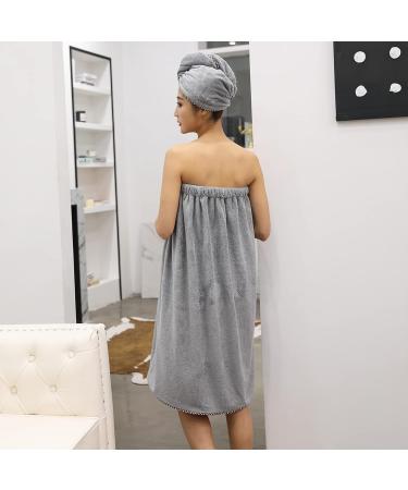 Women's Microfiber Boat Bath Wrap Towel with Head Cover - Adjustable Velcro Closure, Soft Spa Bathroom Shower Wrap Towel - Absorbent Grey - Buy Online on GoSupps.com