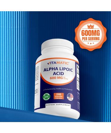 Vitamatic Alpha Lipoic Acid (ALA) 600mg Per Serving - 240 Vegetable Capsules - 120 Servings - Non-GMO & Gluten Free-2 Pack - Buy Online on GoSupps.com