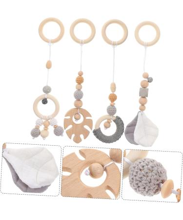 Toyvian 4pcs Leaf Children's Rings | Wood Sensory Bed Pendant | Grey Bed Hanging Crib Toy - Buy Online on GoSupps.com