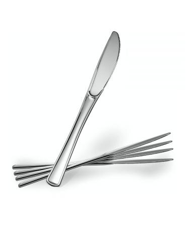 Plasticpro Disposable Heavy Duty Silver Plastic Knives Fancy Plastic Silverware Looks Like Real Silver Cutlery - Utensils Great For Catering Events Restaurants Parties And Weddings Pack Of 160 Kni
