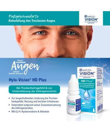 Hylo-Vision HD Plus Eye Drops - Moisture & Protection for Dry Eyes (15 ml) | Compatible with Contact Lenses Supports Cell Regeneration - Buy Online on GoSupps.com