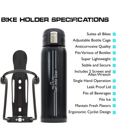 R.M.Stone Bike Bottle Holder Pro Set with Thermos and Additional Cage Mount - Adjustable, Anticorrosive, 16 oz Thermos included - Buy Online on GoSupps.com