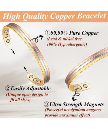 Cigmag Lymphatic Drainage Copper Bracelet for Women - 99% Pure Copper Magnetic Bangle with Ultra Strength Magnet - Adjustable Brazaletes Cuff in Lines Tricolour Pattern - Gift Box Included - Buy Online on GoSupps.com