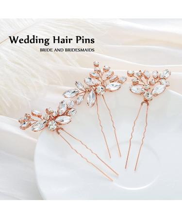 Jakawin Crystal Bride Wedding Hair Pins - Bridal Flower Hair Accessories - Rose Gold HP130 - Buy Online on GoSupps.com