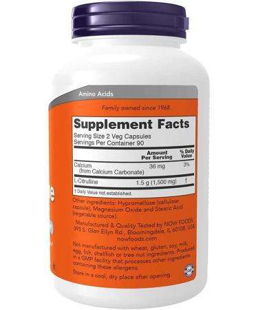 Now Foods L-Citrulline 750 mg - 180 Capsules | Premium Nitric Oxide Booster for Enhanced Performance & Recovery - Shop Internationally - Buy Online on GoSupps.com
