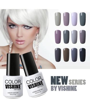 Vishine Choose Any 12 Bottles Soak-Off UV LED Nail Lacquers Gel Nail Polish Base Top Coat 10 Colors 7ml - Buy Online on GoSupps.com