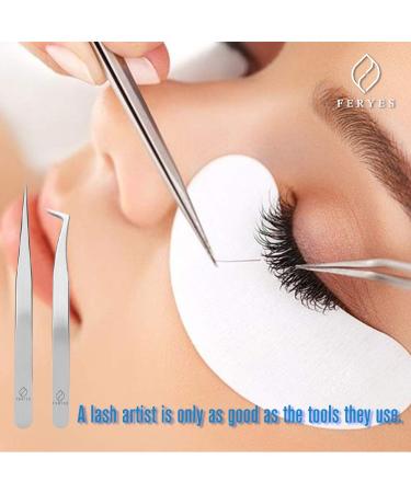 Fnyes Eyelash Tweezers Set - 2 Pieces Straight & Curved Professional Tools for 3D 5D Individual Mink Eyelash Extensions - Buy Online on GoSupps.com