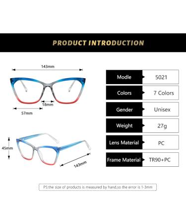 SERONI TR90 Cat Eye Blue Light Blocking Glasses for Women & Men - UV Protection Computer Reading Glasses - Gray-Red 57mm - Buy Online on GoSupps.com