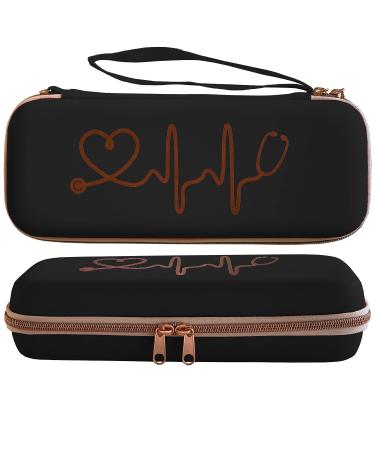 Plaris Stethoscope Case for Nurses for 3M Littmann/MDF/Omron Stethoscopes - Extra Room for Medical Bandage Scissors EMT Trauma Shears and LED Penlight, (Black Rosegold)