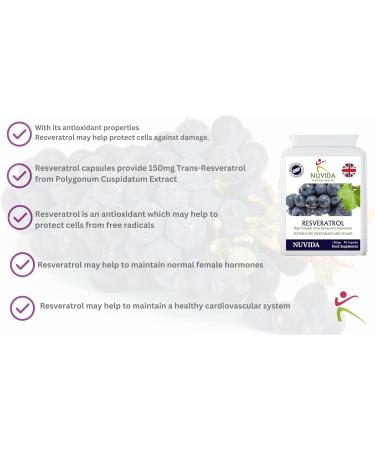 Nuvida Resveratrol Capsules - 90 High Strength Trans-Resveratrol - Antioxidant Supplement - Buy Online on GoSupps.com