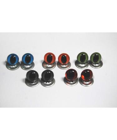 Pack of 5 Pairs - Mixed Cats Crystal Eyes with Metal Backs - 9mm - Safety Eyes for Soft Toys or Teddy Bears