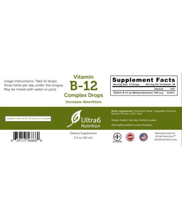 Ultra6 Nutrition Vitamin B12 Drops - 90 Day Supply for Energy Boost - Methylcobalamin Formula for Best Absorption - Buy Online on GoSupps.com