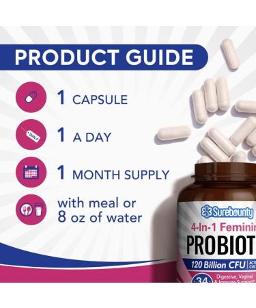 Probiotics for Women 120 Billion CFU 34 Strains Prebiotics Digestive Enzymes Cranberry 4-in-1 Feminine Probiotic Digestive Vaginal Immune Support 30ct 120 Billion for Women 30 Count - Buy Online on GoSupps.com