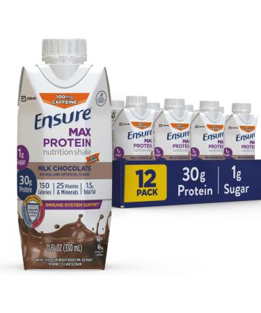 Ensure Max Protein Nutrition Shake with 30g of Protein & Max High Protein Nutrition Shake Milk with 30g of Protein 1g of Sugar Chocolate w/Caffeine 11 Fl Oz (Pack of 12) - Buy Online on GoSupps.com