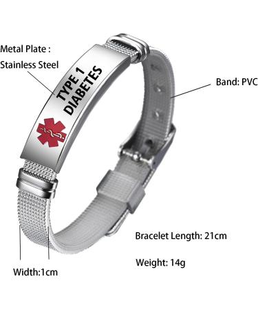 Buy Red Medical Alert ID Bracelet for Diabetes | Adjustable Stainless Steel & PVC Band | Emergency Health Alarm for Men & Women - Buy Online on GoSupps.com