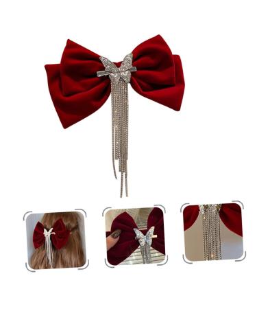 FRCOLOR Tassel Hair Clip Hair Bow Clips Bowknot Hair Clip Crystal Bow Hair Clip Tassel Hair Accessories Grosgrain Women Hair Accessories Bow Hair Barrette Headgear Miss Big Bow Rhinestones